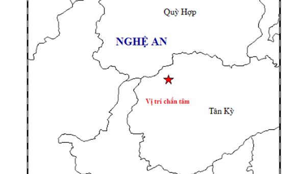 Tâm chấn động đất xuất hiện tại huyện Tân Kỳ (tỉnh Nghệ An)