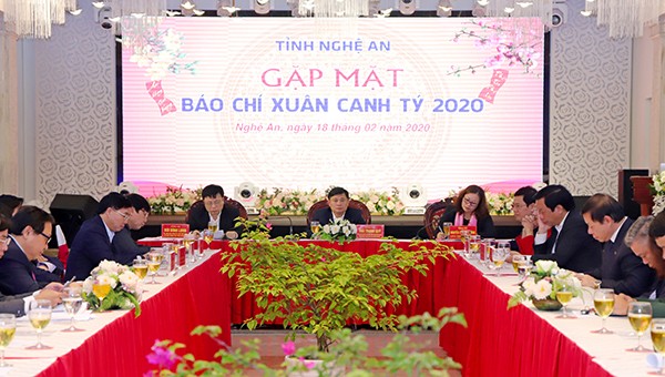 Toàn cảnh buổi gặp mặt báo chí đầu Xuân Canh Tý 2020 của tỉnh Nghệ An.
