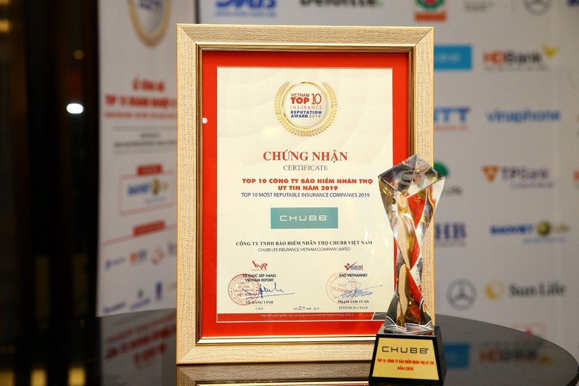 Chubb Life Việt Nam vừa được vinh danh trong buổi lễ trao giải “Top 10 công ty bảo hiểm nhân thọ uy tín năm 2019”