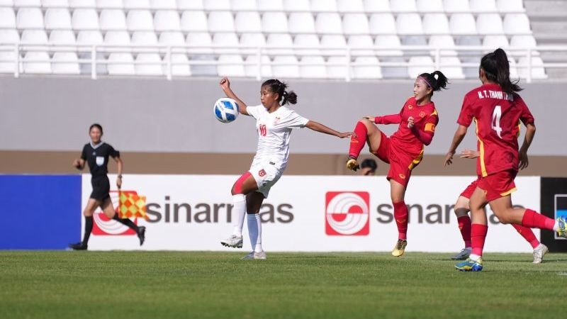 U19 nữ Việt Nam đã xuất sắc đánh bại U19 nữ Myanmar ở bán kết để giành quyền vào chơi trận chung kết giải U19 nữ Đông Nam Á 2023 (ảnh VFF)