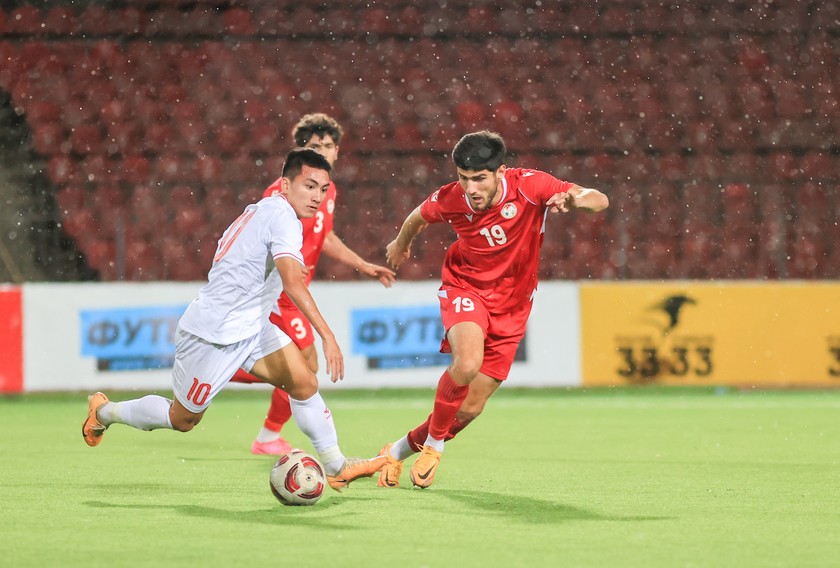  U23 Việt Nam đã có 1 thắng, 1 hoà trước U23 Tajikistan trong chuyến giao hữu tại Dushanbe. Ảnh: VFF