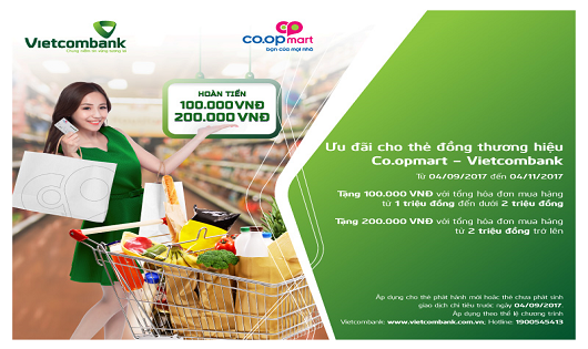 Nhiều ưu đãi hấp dẫn danh cho chủ thẻ Vietcombank tại hệ thống siêu thị Co.opmart và Fivimart