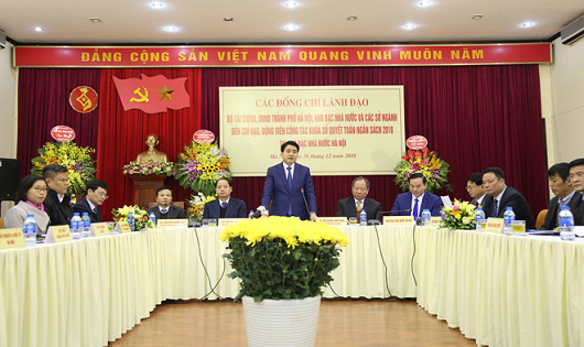 Chủ tịch UBND TP Hà Nội Nguyễn Đức Chung phát biểu tại buổi làm việc với KBNN Hà Nội.