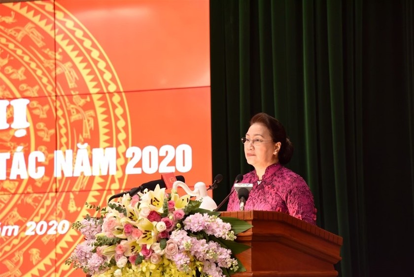 Chủ tịch Quốc hội Nguyễn Thị Kim Ngân phát biểu tại Hội nghị 