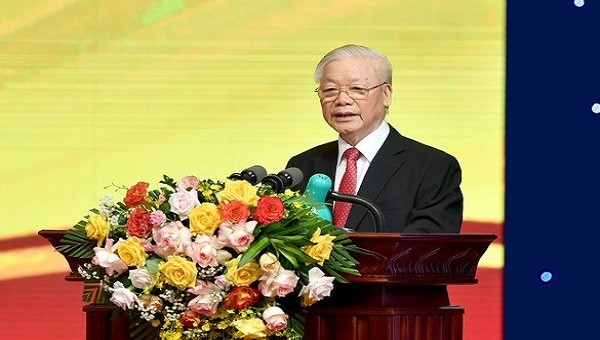 Tổng bí thư Nguyễn Phú Trọng phát biểu tại Lễ kỉ niệm 70 năm thành lập ngành Ngân hàng.
