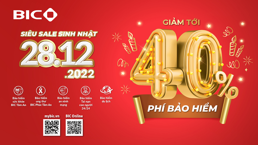 Ngày 28/12/2022: BIC siêu ưu đãi tới 40% mừng sinh nhật 