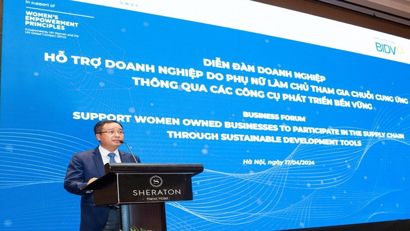 Ông Phạm Đức Hậu - Phó Giám đốc Ban Khách hàng DN BIDV - phát biểu tại Diễn đàn.
