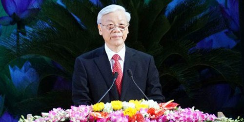 Tổng Bí thư Nguyễn Phú Trọng đọc diễn văn tại Lễ kỷ niệm. Ảnh VGP/Nhật Bắc