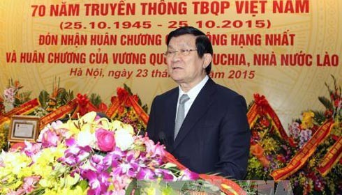 Chủ tịch nước Trương Tấn Sang phát biểu tại lễ kỷ niệm. Ảnh: TTXVN