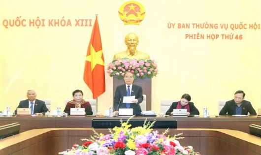 Chủ tịch Quốc hội Nguyễn Sinh Hùng phát biểu khai mạc Phiên họp thứ 46 của UBTVQH. (Ảnh: TTXVN)