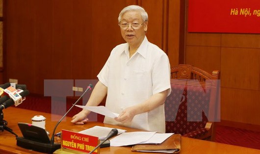 Tổng Bí thư Nguyễn Phú Trọng phát biểu tại Phiên họp thứ 10 của Ban chỉ đạo. Ảnh: TTX