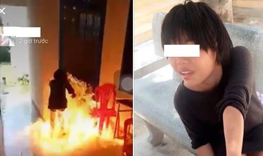 Cảnh nữ sinh Khánh Hòa đốt trường được bạn học chia sẻ trên mạng xã hội. Ảnh chụp màn hình.