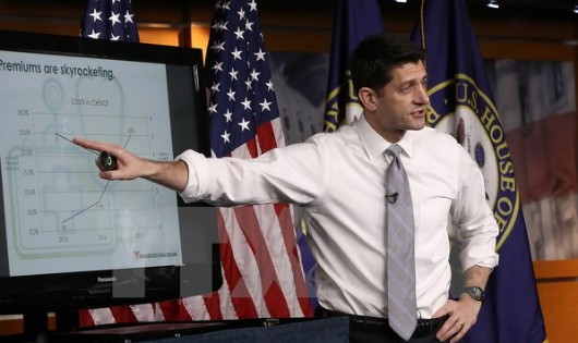 Chủ tịch Hạ viện Mỹ Paul Ryan trình bày kế hoạch thay thế luật Obamacare bằng dự thảo Luật AHCA tại Washington, DC., ngày 9/3. (Nguồn: AFP/TTXVN)