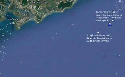 Vị trí tàu Hải Thành 26 bị chìm. Ảnh: VnExpres/Vietnam MRCC.