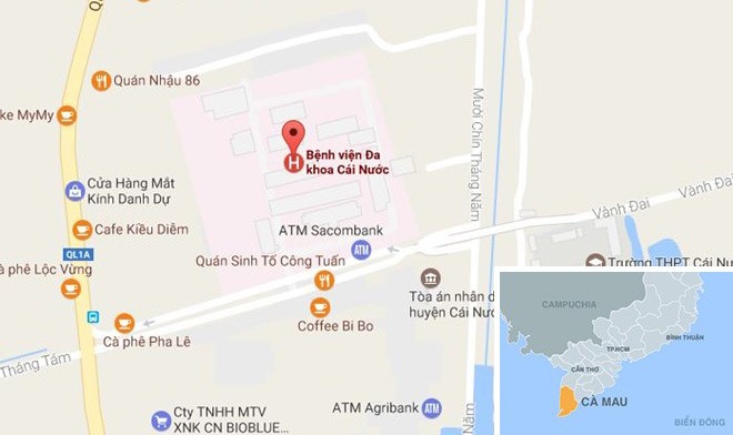 Vụ việc xảy ra tại Bệnh viện Cái Nước, Cà Mau. Ảnh: Google Maps.