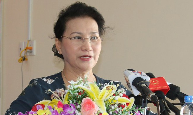 Chủ tịch Quốc hội Nguyễn Thị Kim Ngân phát biểu tại buổi tiếp xúc.