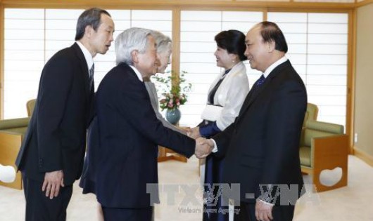 Thủ tướng Nguyễn Xuân Phúc và Phu nhân hội kiến Nhà vua Nhật Bản Akihito và Hoàng hậu Michiko. Ảnh: TTXVN 