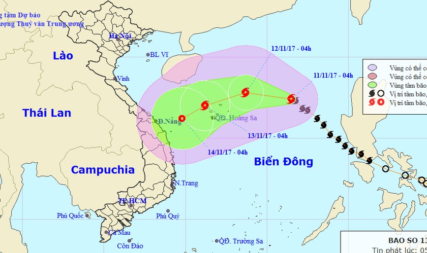 Bão số 13 diễn biến phức tạp, đang hướng vào vùng biển Đà Nẵng - Phú Yên
