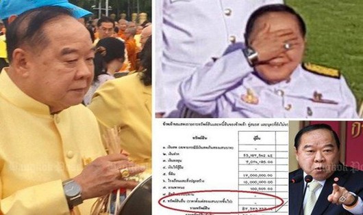 Phó Thủ tướng Thái Lan Prawit Wongsuwon với chiếc đồng hồ và chiếc nhẫn kim cương đắt tiền trên tay - Ảnh: Bangkok Post