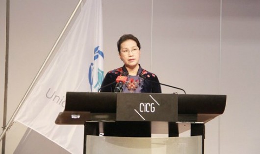 Chủ tịch Quốc hội Nguyễn Thị Kim Ngân phát biểu tại phiên họp toàn thể Đại hội đồng Liên minh nghị viện Thế giới (IPU).