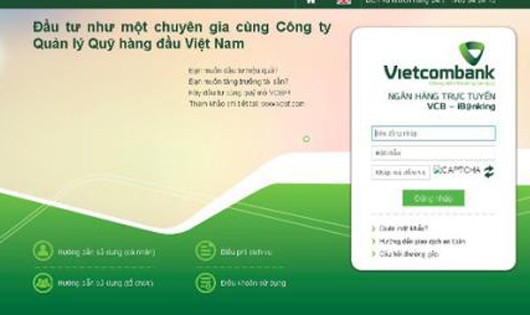 Giao diện trang web giả mạo ngân hàng Vietcombank. Ảnh: dantri.com.vn