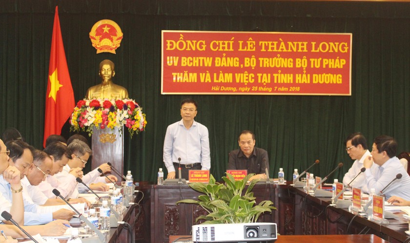 Bộ trưởng Lê Thành Long làm việc với Thường trực Tỉnh ủy Hải Dương