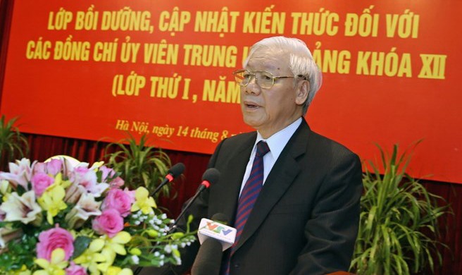 Tổng Bí thư Nguyễn Phú Trọng phát biểu chỉ đạo tại lớp học. Ảnh: TTXVN