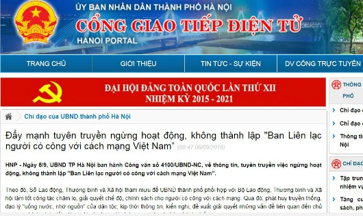 Hà Nội yêu cầu ngừng hoạt động 'Ban Liên lạc người có công với cách mạng Việt Nam'