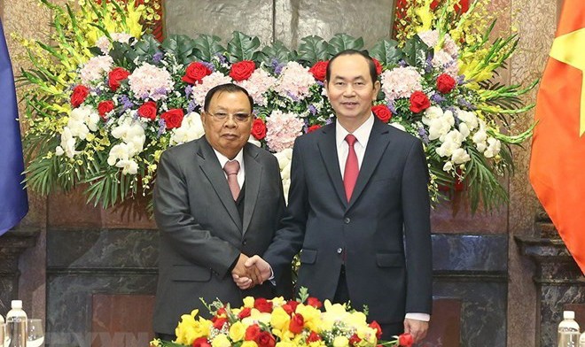 Chủ tịch nước Việt Nam Trần Đại Quang hội kiến Tổng Bí thư, Chủ tịch nước Lào Bounnhang Vorachith thăm hữu nghị chính thức Việt Nam tháng 12/2017. (Ảnh: Nhan Sáng/TTXVN)
