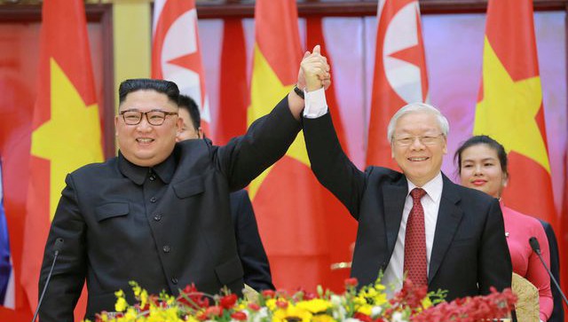 Chủ tịch Triều Tiên Kim Jong-un và Tổng bí thư, Chủ tịch nước Nguyễn Phú Trọng. (Ảnh: KCNA)