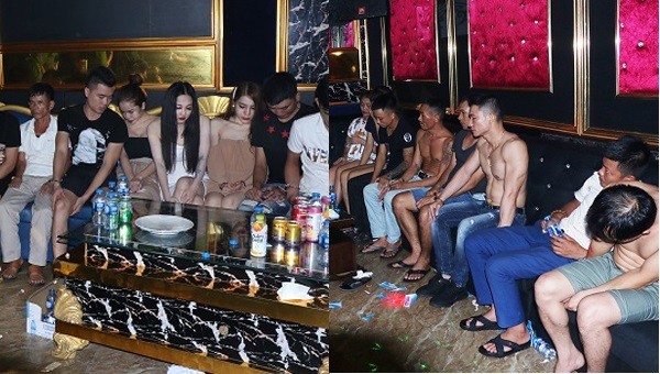 6 cô gái vui vẻ với nhóm đàn ông cởi trần trong phòng karaoke chứa ma túy