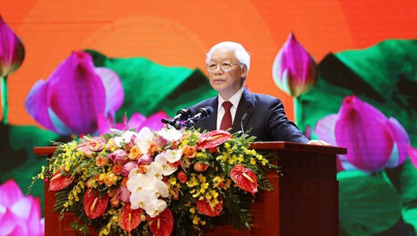 Tổng Bí thư, Chủ tịch nước Nguyễn Phú Trọng phát biểu tại buổi lễ. Ảnh: VGP/Nhật Bắc