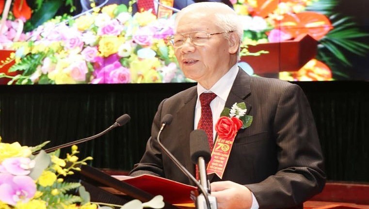 Tổng Bí thư, Chủ tịch nước Nguyễn Phú Trọng phát biểu tại lễ kỷ niệm. Ảnh TTXVN