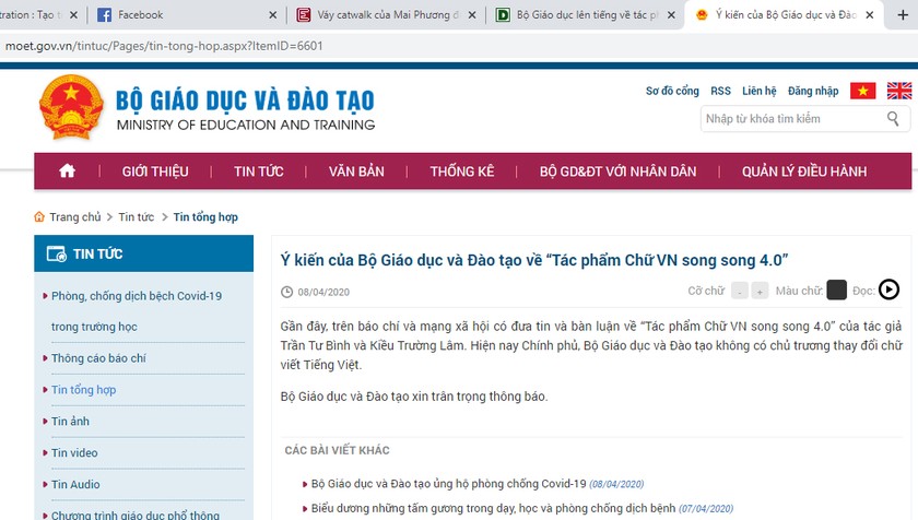 Bộ Giáo dục lên tiếng về tác phẩm gây xôn xao 'Chữ Việt Nam song song 4.0'