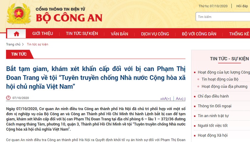 Bắt Phạm Thị Đoan Trang về tội Tuyên truyền chống Nhà nước