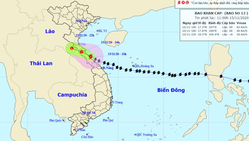 Chiều nay bão quần thảo đất liền, đi sâu vào Hà Tĩnh - Quảng Bình rồi suy yếu thành ATNĐ
