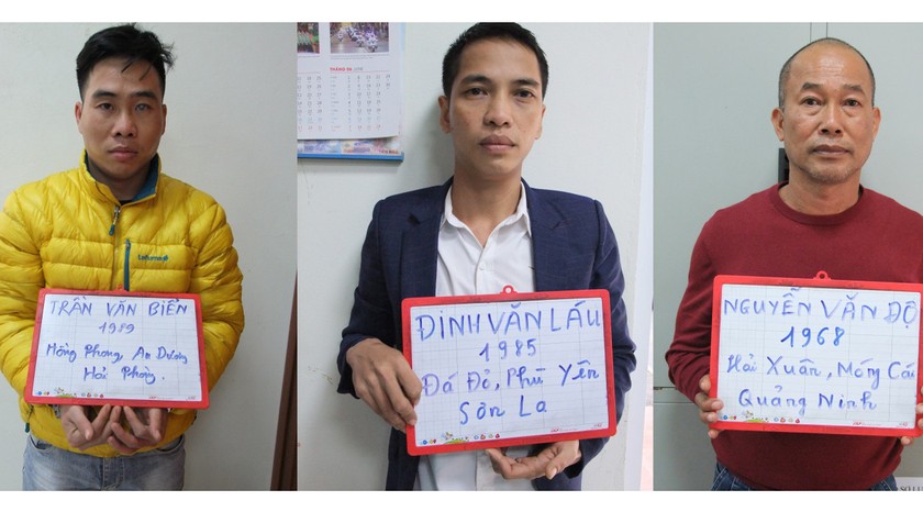 Các đối tượng bị bắt giữ trong chuyên án đấu tranh tụ điểm mại dâm tại thành phố Móng Cái. Ảnh: Công an tỉnh Quảng Ninh.