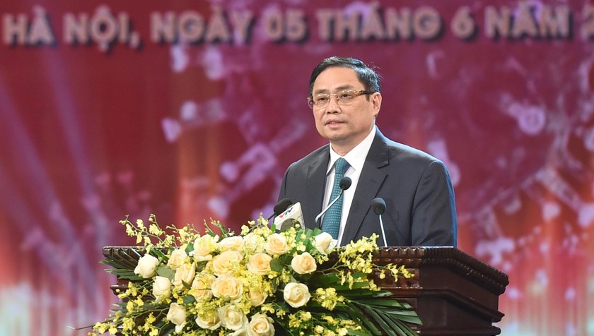 Thủ tướng Phạm Minh Chính phát biểu tại Lễ ra mắt Quỹ vaccine phòng chống COVID-19.