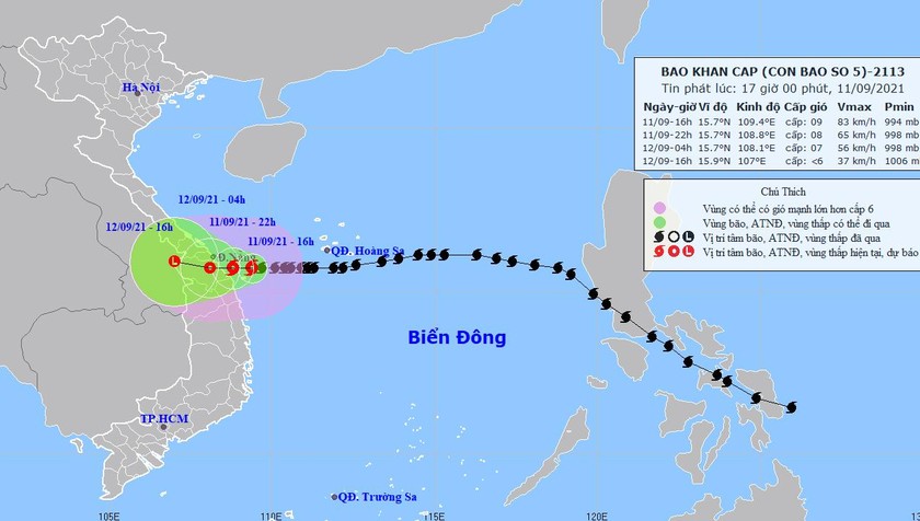 Đêm nay bão đổ bộ vùng biển Thừa Thiên Huế - Quảng Ngãi, Nam Trung bộ và Tây Nguyên mưa lớn