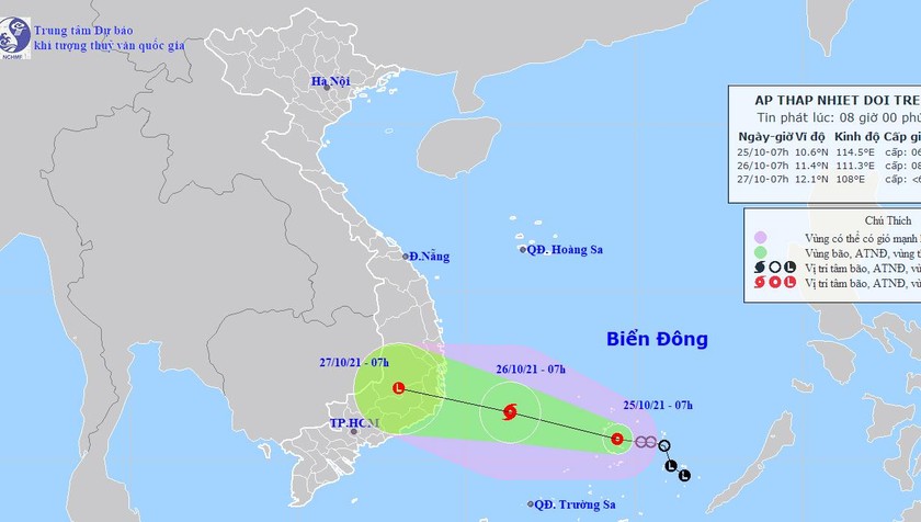 Áp thấp nhiệt đới sắp thành bão, tâm hướng vào Bình Định - Bình Thuận