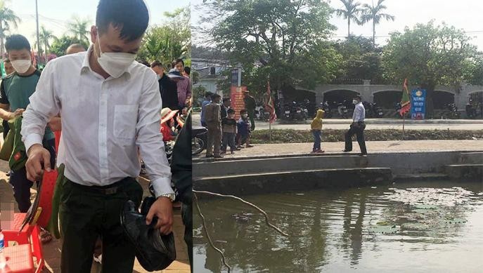 Đai úy Nguyễn Văn Tùng kịp thời cứu cháu bé ngã xuống hồ nước sâu. Ảnh: Công an tỉnh Thanh Hóa.