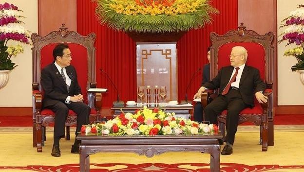 Tổng Bí thư Nguyễn Phú Trọng tiếp Thủ tướng Nhật Bản Kishida Fumio. Ảnh: TTXVN