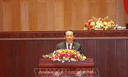 Tân Thủ tướng Chính phủ Lào Sonexay Siphandone phát biểu, chiều 30/12. Ảnh: Phạm Kiên - Đỗ Bá Thành/phóng viên TTXVN tại Lào