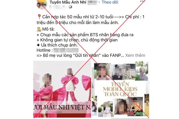 Công an TP Hà Nội khuyến cáo cảnh giác trước các trang facebook tuyển mẫu ảnh nhí.