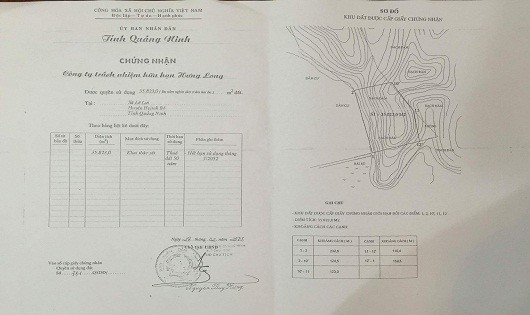 Giấy chứng nhận quyền sử dụng đất của UBND tỉnh Quảng Ninh cấp cho Công ty Hưng Long năm 2003 