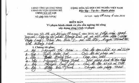Bất chấp các quy định của pháp luật, UBND xã Lê Lợi vẫn cố tình lập biên bản và yêu cầu Công ty Hưng Long ngừng thi công.