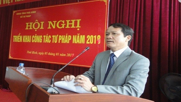 Giám đốc sở Tư pháp tỉnh Thái Bình Đinh Trọng Xá phát biểu tại Hội nghị