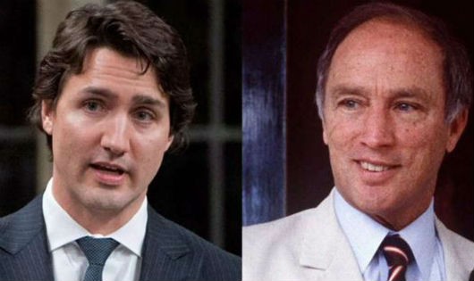 Ông Justin Trudeau và cha.