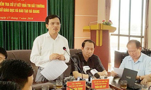 Ông Mai Văn Trinh Cục trưởng Cục Quản lý chất lượng giáo dục (Bộ GD-ĐT) thông báo về những sai phạm ở điểm thi Hà Giang