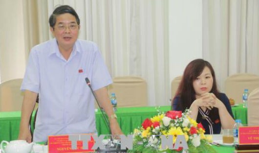 Ông Nguyễn Đức Hải, Chủ nhiệm Ủy ban Tài chính Ngân sách của Quốc hội, Trưởng đoàn giám sát phát biểu tại buổi làm việc. Ảnh TTXVN